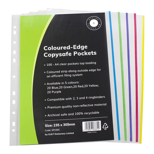 OSC Copysafe Pockets A4 Assorted Colours, Pack of 100