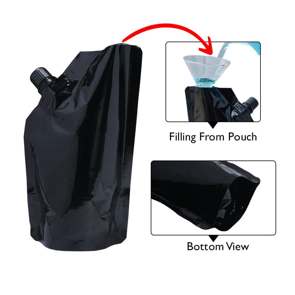 Spout Pouch Shiny Black 100ml - 10mm - Centre Spout 90w x 130h x (25 + 25)g