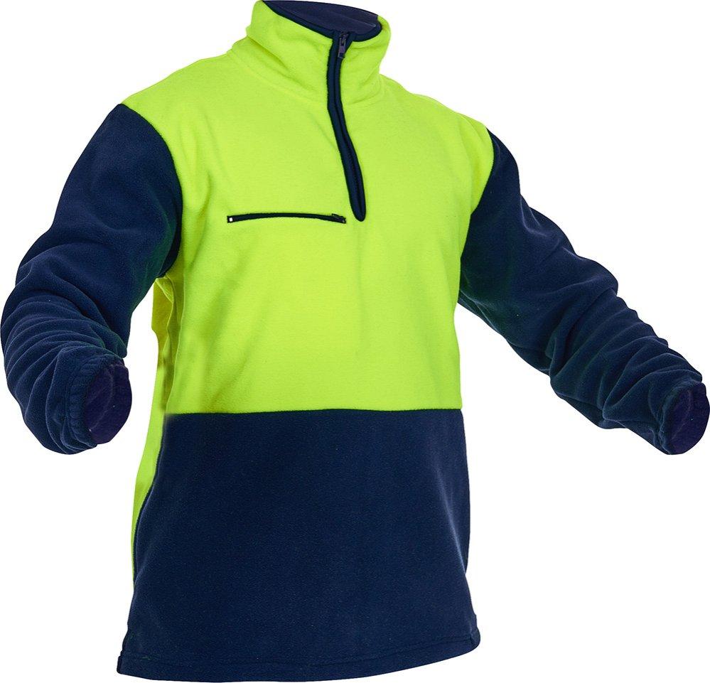 Caution hi-vis day-only polar fleece half-zip tunic, yellow/navy, size M