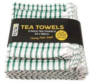 Tea Towel Terry Cotton + Dishcloth Set Green, Carton - Filta