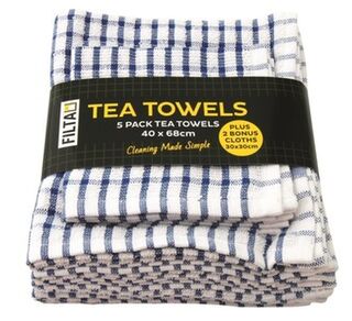 Tea Towel Terry Cotton + Dishcloth Set Blue, Carton - Filta