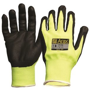 ARAX® Gold, Nitrile Sand Dip on Hi-Vis Yellow Liner, Size 11 - Paramount