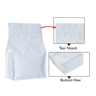 Flat Bottom Pouch 1kg Matt White w Zipper No Valve 195w x 295h x (45 + 45)g