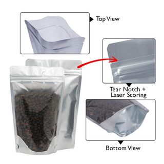 Stand Up Pouch Clear/Matt Silver 28g w Zip no Valve 80w x 130h x (25 + 25)g 