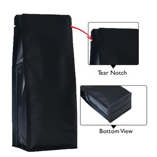 Flat Bottom Pouch - No Zipper 1kg Matt Black No Valve 140w x 350h x (47.5 + 47.5)g