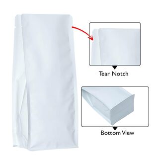 Flat Bottom Pouch - No Zipper 1kg Matt White No Valve 140w x 350h x (47.5 + 47.5)g